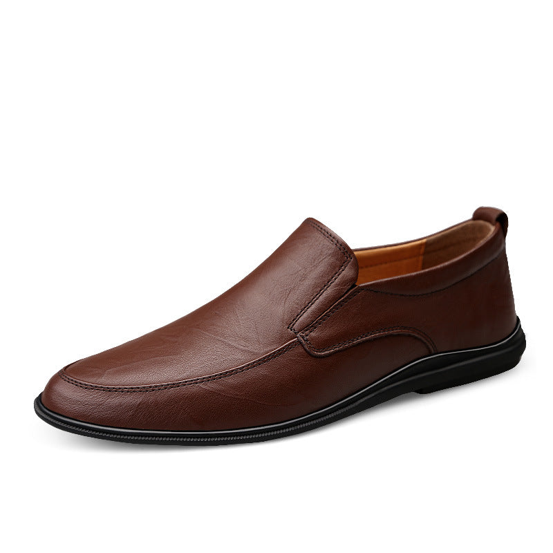 Men's Flat Driving Lazy Four Seasons Cowhide Leather Shoes