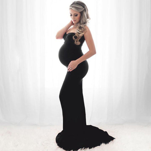 Pregnant Women Photo Shoot Wedding Dress Sleeveless Low-Cut Tail Dress Glamour Gale