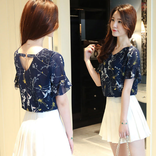 New Summer Women Shirts Short Sleeves Chiffon Glamour Gale