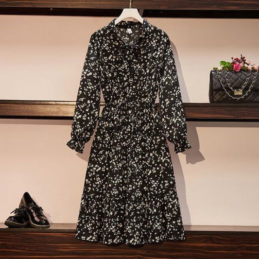Retro Chiffon Dress Long Sleeved Female Slim Bottoming Floral Skirt Glamour Gale