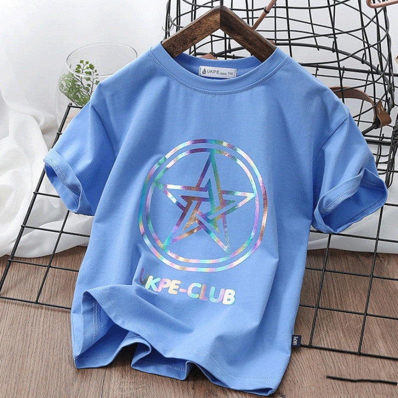 Boys\' Short Sleeve T-shirt Net Red Laser Reflective Cub Children\'s Top Fashion