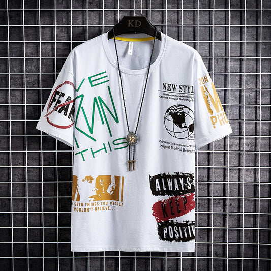 Round Neck, Half Sleeve Body, Trendy Ins Top Men's Clothing