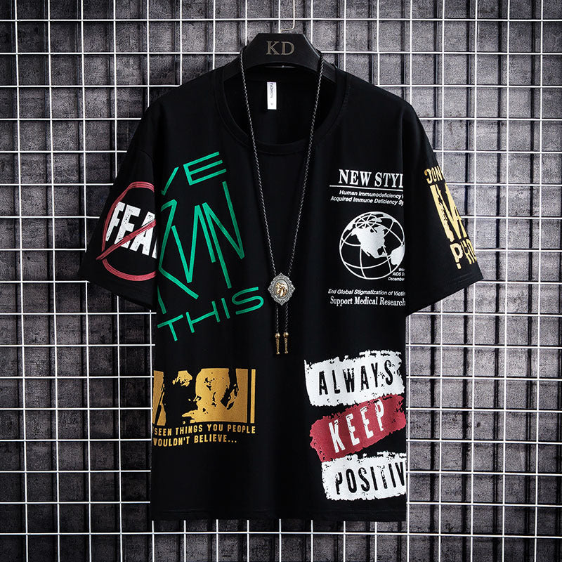 Round Neck, Half Sleeve Body, Trendy Ins Top Men's Clothing