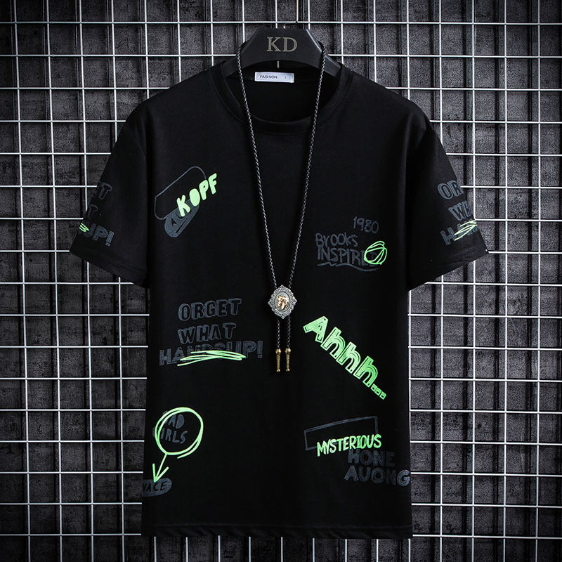 Round Neck, Half Sleeve Body, Trendy Ins Top Men's Clothing