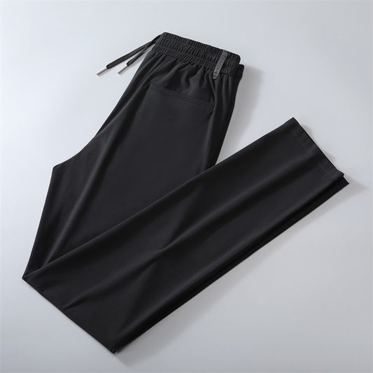 Men's Summer Cool Ice Silk Trousers Youth Thin High Elastic Casual Pants