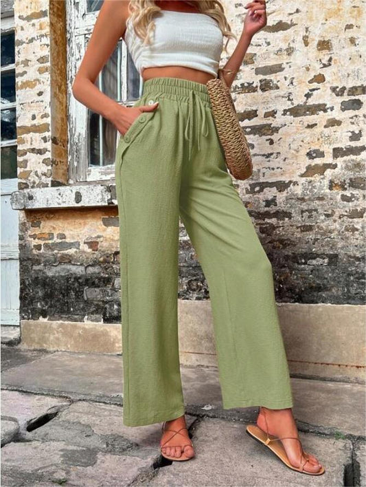 New Casual Pants With Pockets Elastic Drawstring High Waist Loose Trousers For Women Glamour Gale
