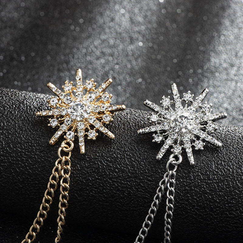 New Men's Suit Brooch Octagonal Star Chain Tassel High-end Suit Formal Dress Accessories