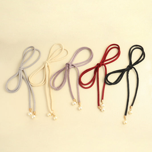 Simple Lady Velvet Bow Thin Waist With Pearl Pendant Multi-color Cute Sweet Waist Belt Chain