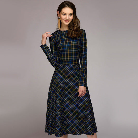 Plaid Elegant Midi Dress Glamour Gale