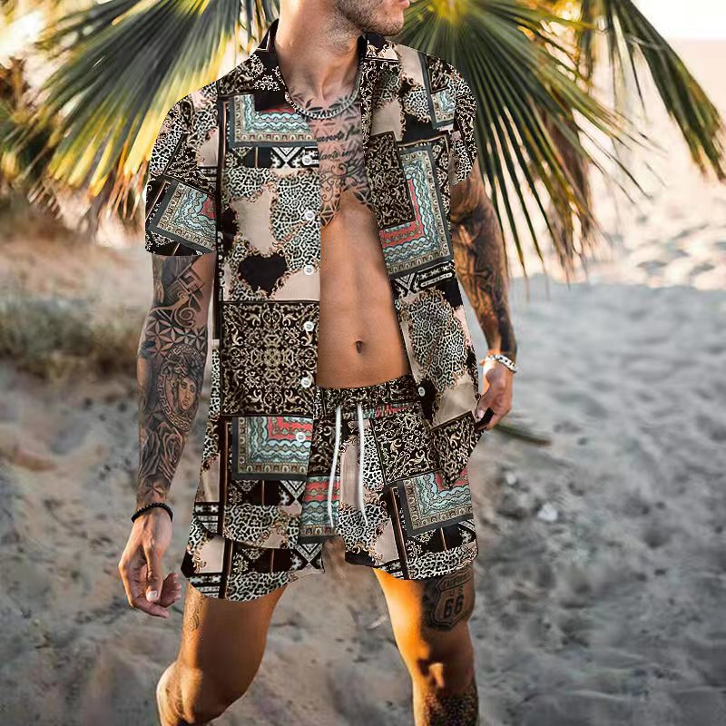Men's Shirt Casual Loose Short Sleeves Shorts Beach Suit