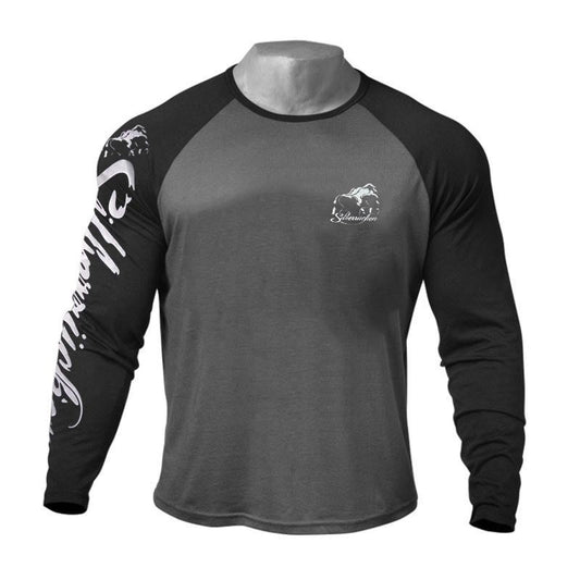 Muscle Workout Brother Male Long Sleeve Color Matching Big Print Round Neck Casual Top Glamour Gale