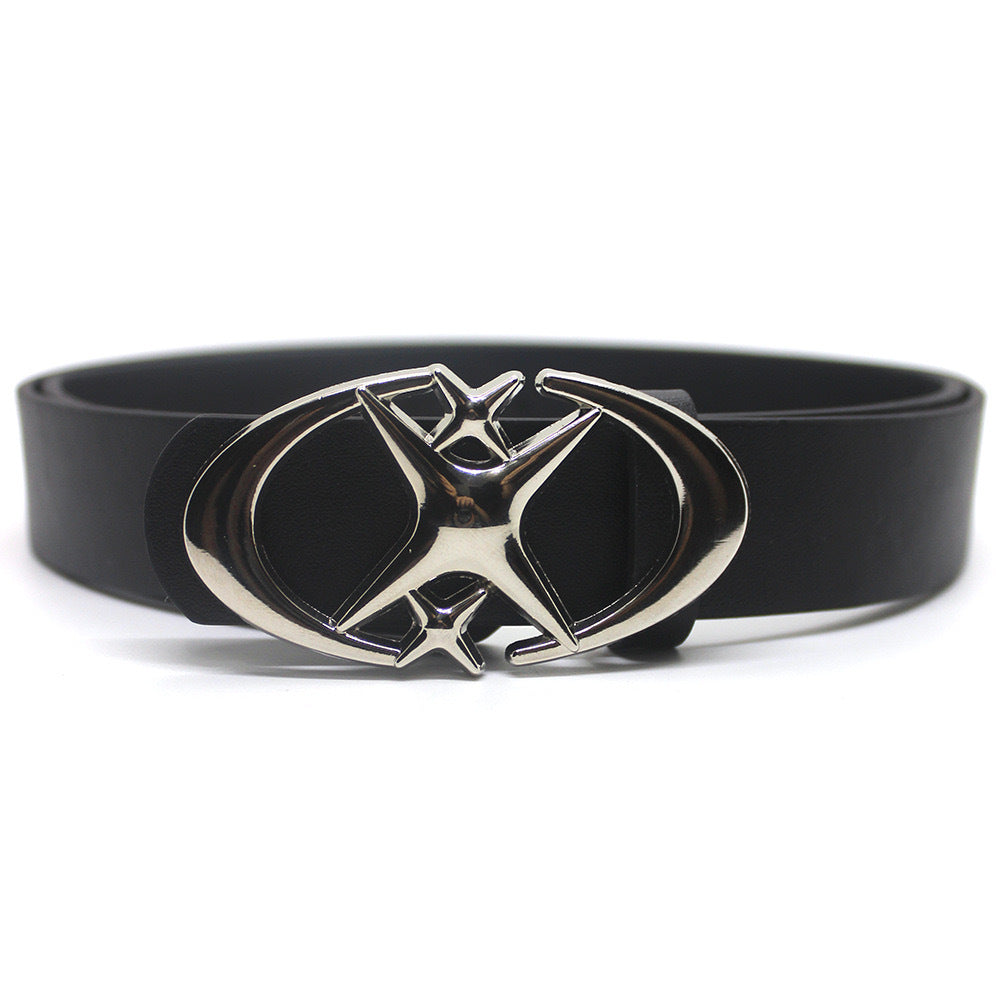 Original Design Double Crescent Moon Cross Star Buckle Belt Glamour Gale