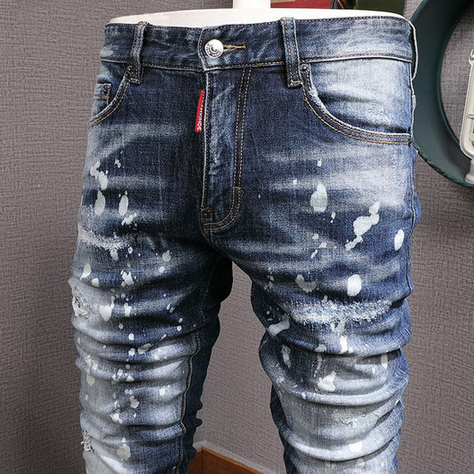 Men's Fashion Casual Slim Fit Skinny Hole Patch Jeans