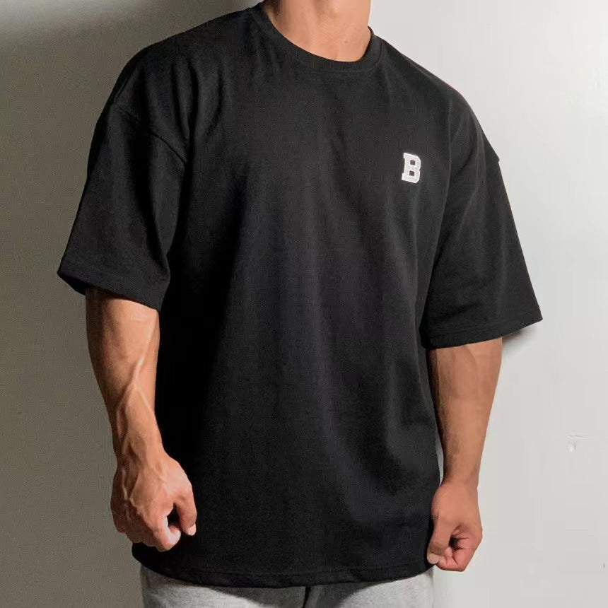 Large Size Loose Short Sleeve Muscle Drop Shoulder Cotton Heavy T-shirt