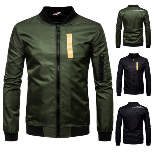 Men's Plus Size Stand Collar Contrast Color Braid Decorative Flight Jacket