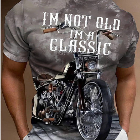 Retro Biker's Printed Round Neck Short Sleeve T-shirt Glamour Gale