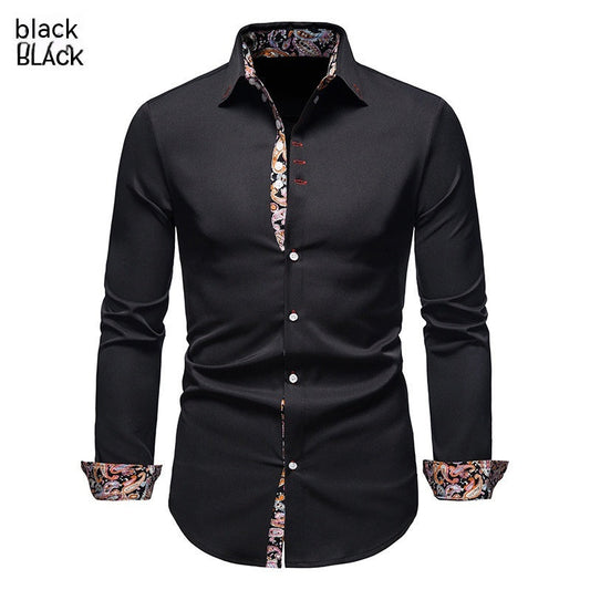 Men's Long-sleeved Shirt Lapel Slim-fit Assorted Colors Polyester Shirt Glamour Gale