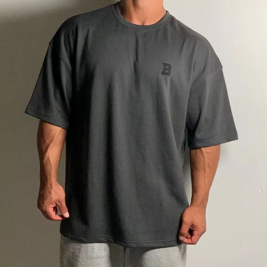 Large Size Loose Short Sleeve Muscle Drop Shoulder Cotton Heavy T-shirt