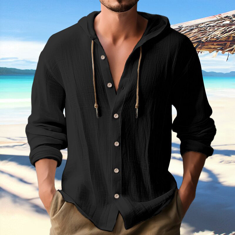 Cotton And Linen Shirt Hooded Sweater Button