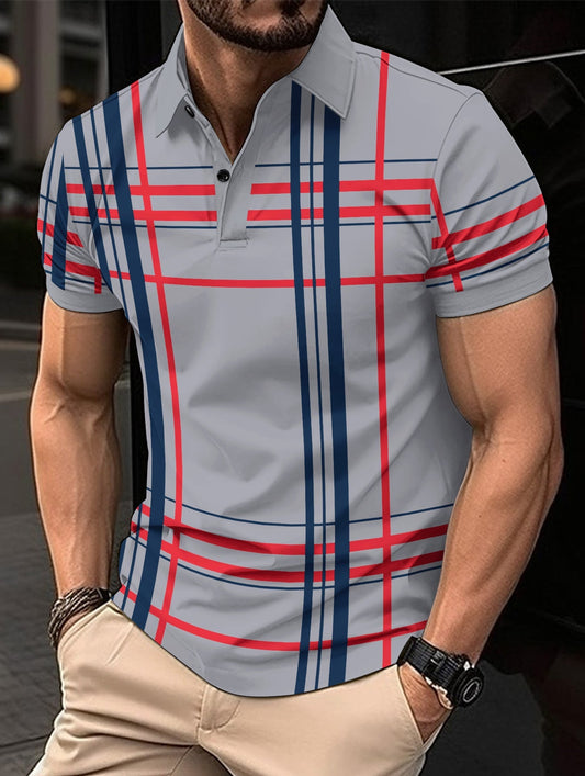 Men's Printed Lapel Button Sport Short Sleeved Shirt Glamour Gale