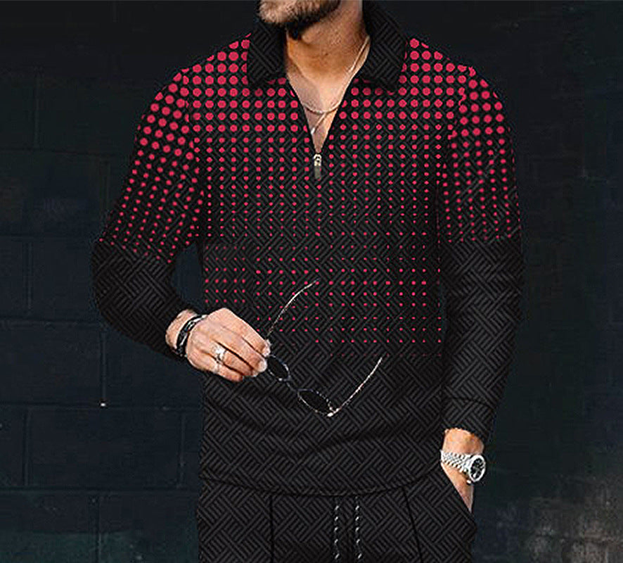 European And American Men's Printing Lapel Long Sleeve