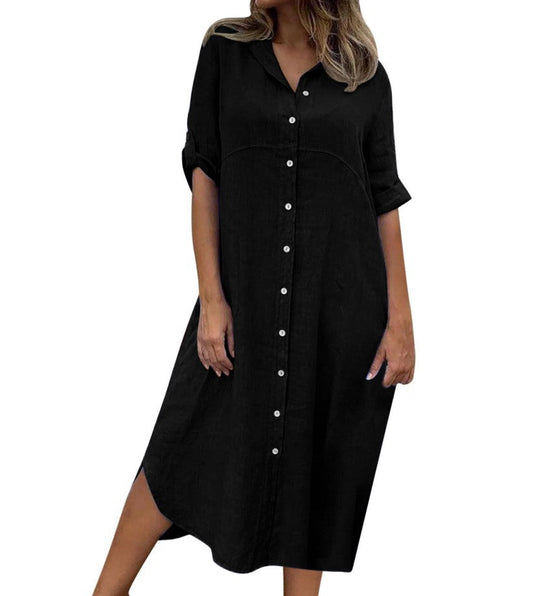 Plus Size Women's Cotton And Linen Shirt Dress Glamour Gale