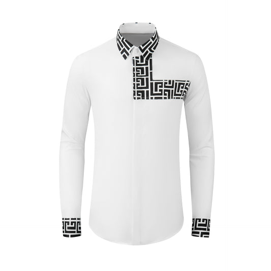 Men's Cotton Blended Long-sleeved Backprint Shirt With Front Panel And Contrast Color