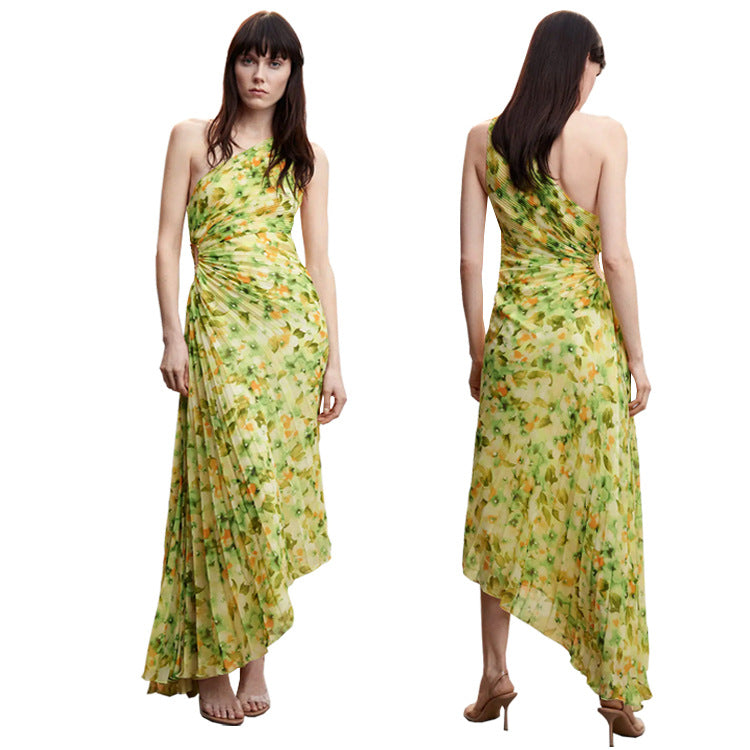 Women's Fashionable One-shoulder Printed Dress