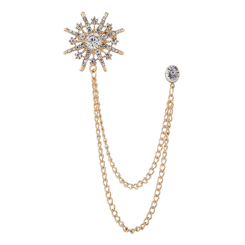New Men's Suit Brooch Octagonal Star Chain Tassel High-end Suit Formal Dress Accessories