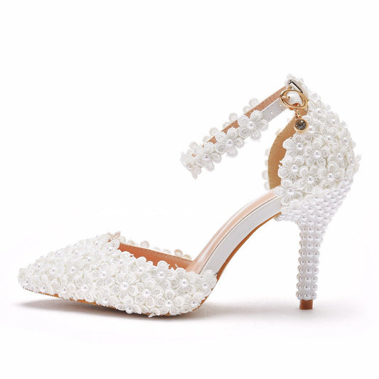 Pointed Toe High Heel Wedding Shoes Stiletto Heel Lace Sandals Glamour Gale