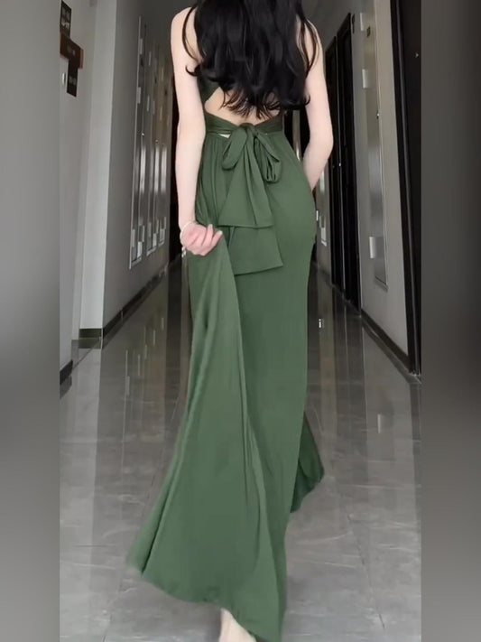 Plus Size Vintage Green V Neck Dress Women's Glamour Gale