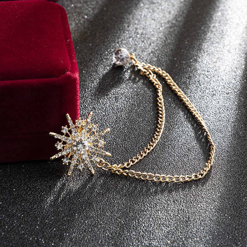 New Men's Suit Brooch Octagonal Star Chain Tassel High-end Suit Formal Dress Accessories