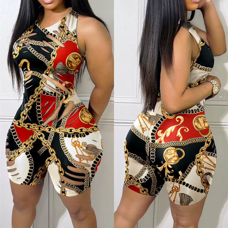 Women's Hollow Sleeveless Tight Jumpsuit