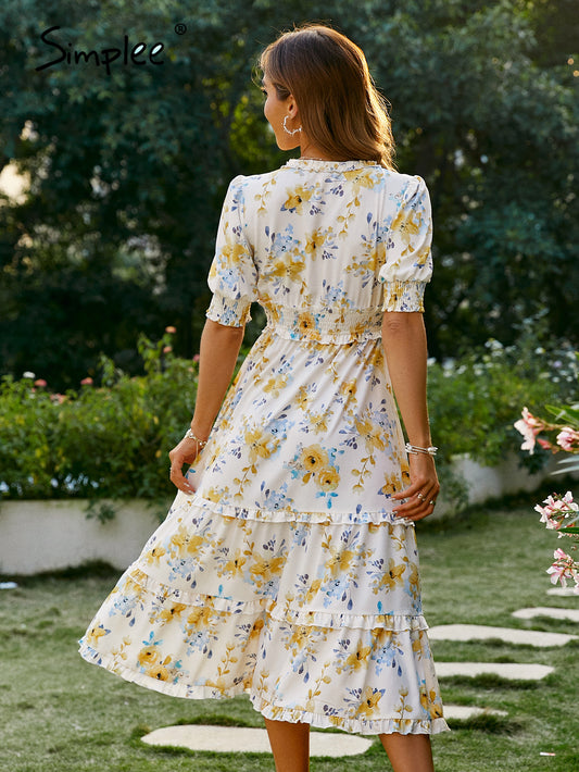 High-end Elastic Waist Mature Print High-waist Temperament Dress