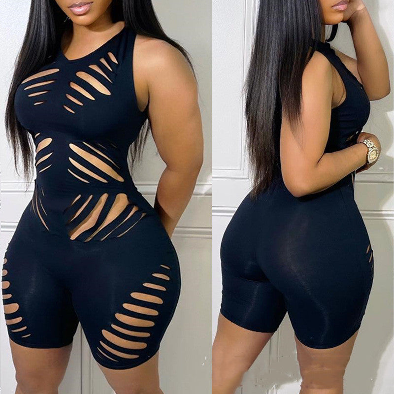 Women's Hollow Sleeveless Tight Jumpsuit