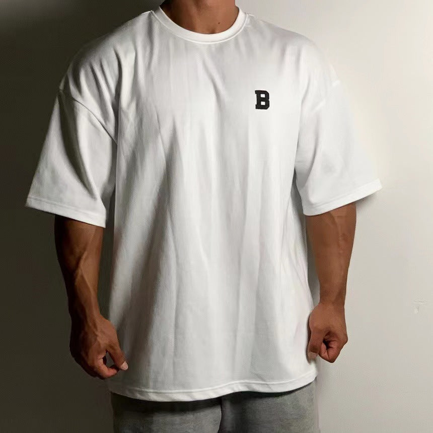 Large Size Loose Short Sleeve Muscle Drop Shoulder Cotton Heavy T-shirt