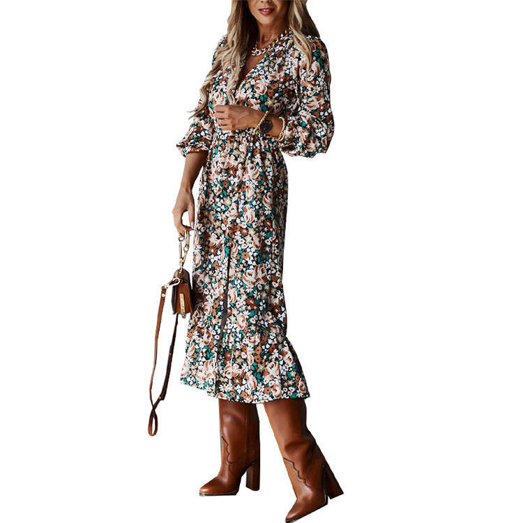 Digital Print Small And Sweet Lace Midi Dress