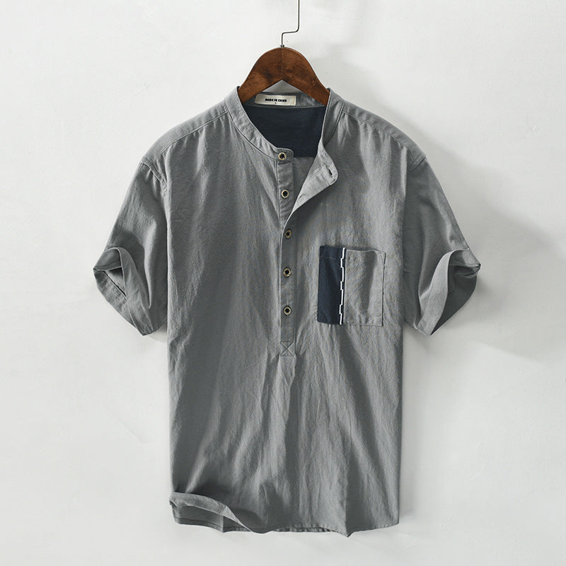 Men's Cotton And Linen Pullover Short-sleeved Shirt Glamour Gale