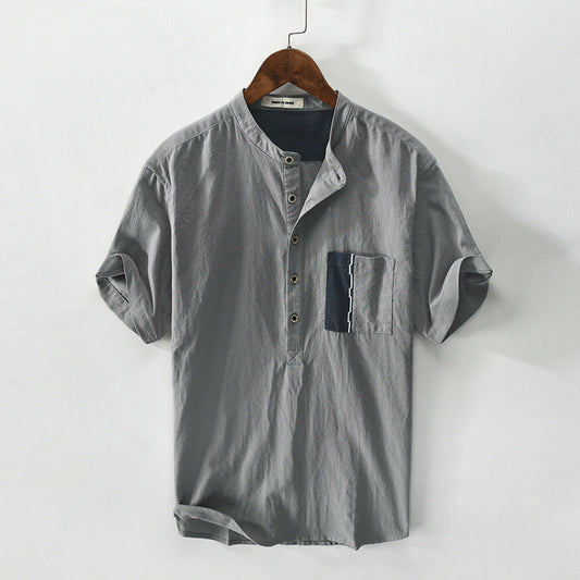 Men's Cotton And Linen Pullover Short-sleeved Shirt Glamour Gale