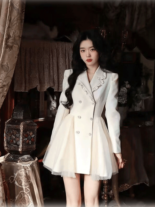 Pengpeng White Suit Dress Waist Up Fairy Short Skirt Glamour Gale