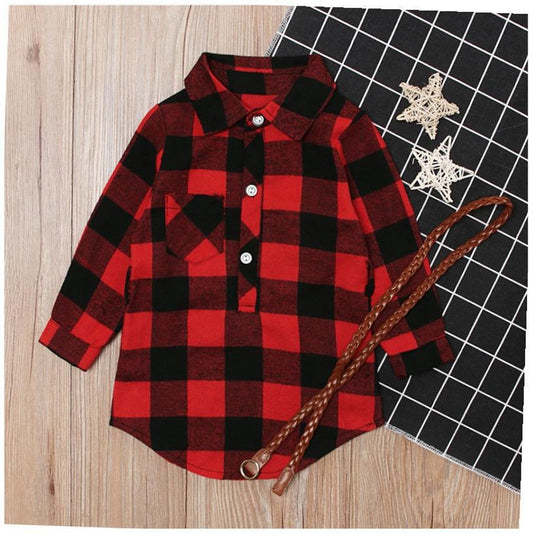 Fashion Girls Long Red Plaid Dress With Belt - Glamour Gale