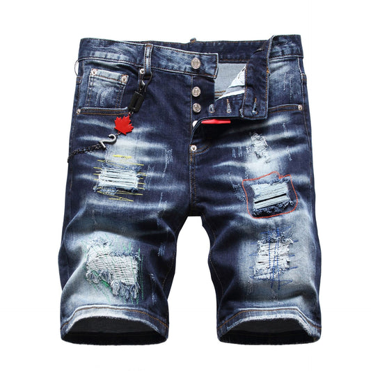 Five-point Shorts Colorful Embroidered Line Lanyard Decoration Denim Middle Pants