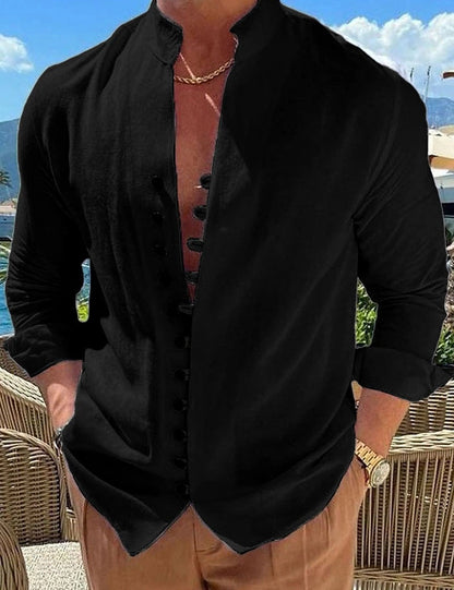 Retro Button Design Long-sleeved Shirt Men's Casual Loose Top Mens Clothing Glamour Gale