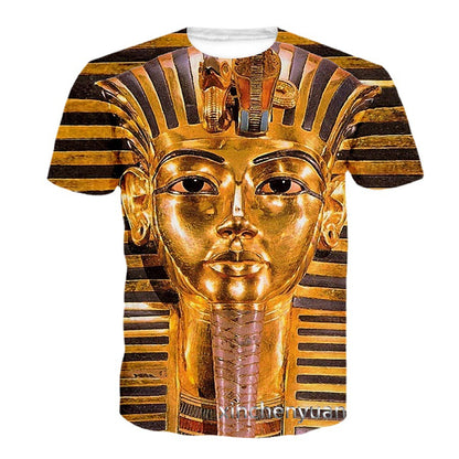 3D Digital Printing Egyptian Pharaoh Round Neck Short Sleeve