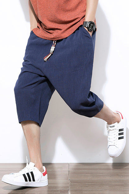 Cropped Linen Casual Solid Color Cotton Linen Harem Pants Loose Men's Pants
