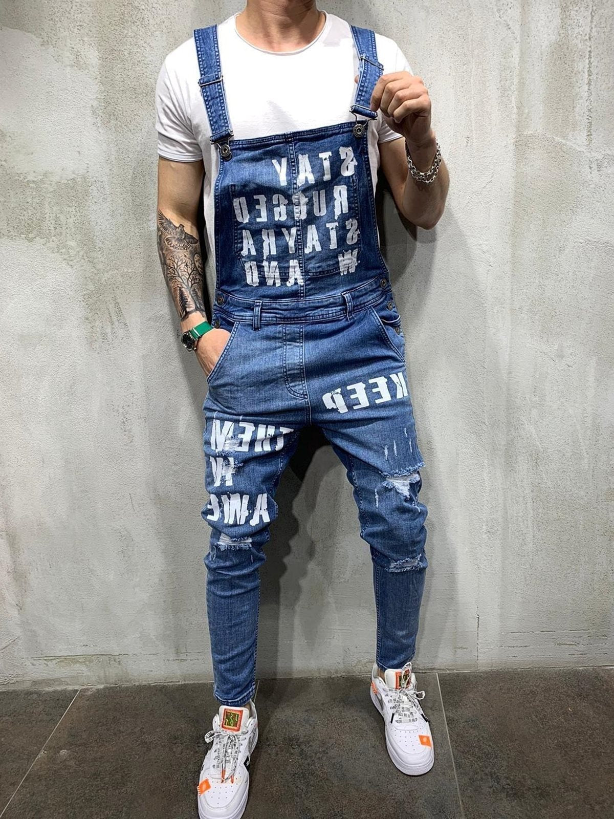 Men's braces ripped jeans jumpsuit men pants - Glamour Gale
