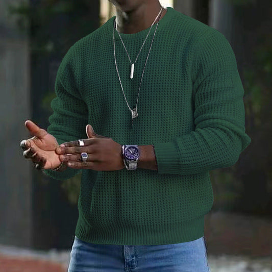 Men's Solid Color Commuter Versatile Long Sleeve Knit Crew Neck Glamour Gale