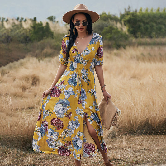New Summer Sexy Printed Dress With Waist And Slim