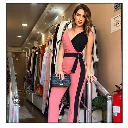 Black And White Double Suspender Jumpsuit