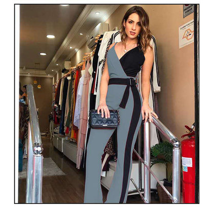 Black And White Double Suspender Jumpsuit